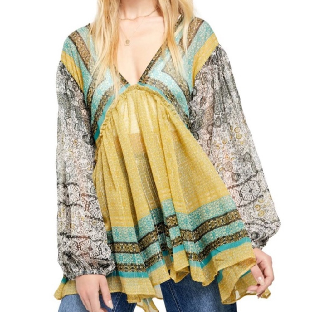 1️⃣9️⃣ NWT Free People Aliyah Green Printed Tunic - Picture 3 of 3